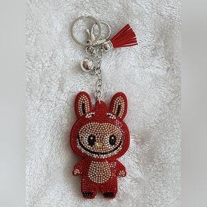 Labubu Red Rhinestone Keychain Bag Charm
